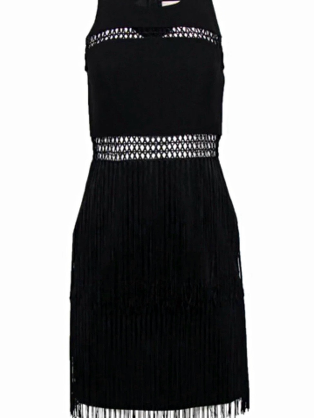 Aidan Mattox Black Fringe Cocktail Dress with Lattice Waist